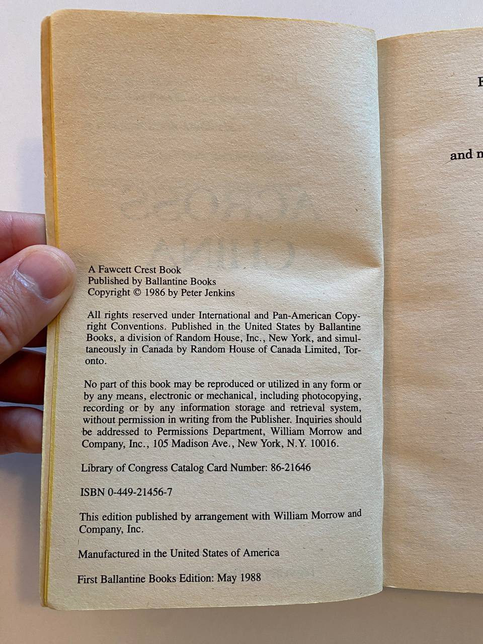 Copyright page of Drew's copy of Across China