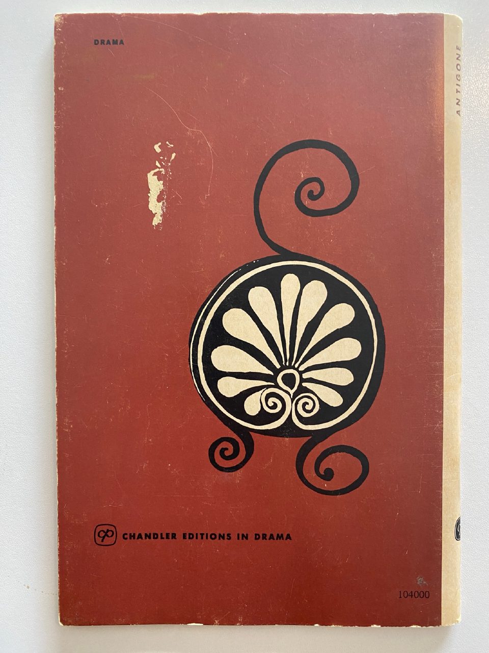 Back cover of Drew's copy of Antigone