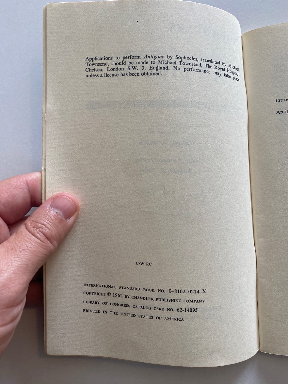Physical detail of Drew's copy of Antigone