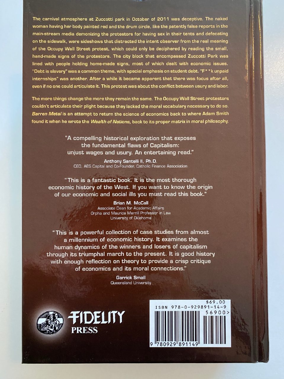 Back cover of Drew's copy of Barren Metal
