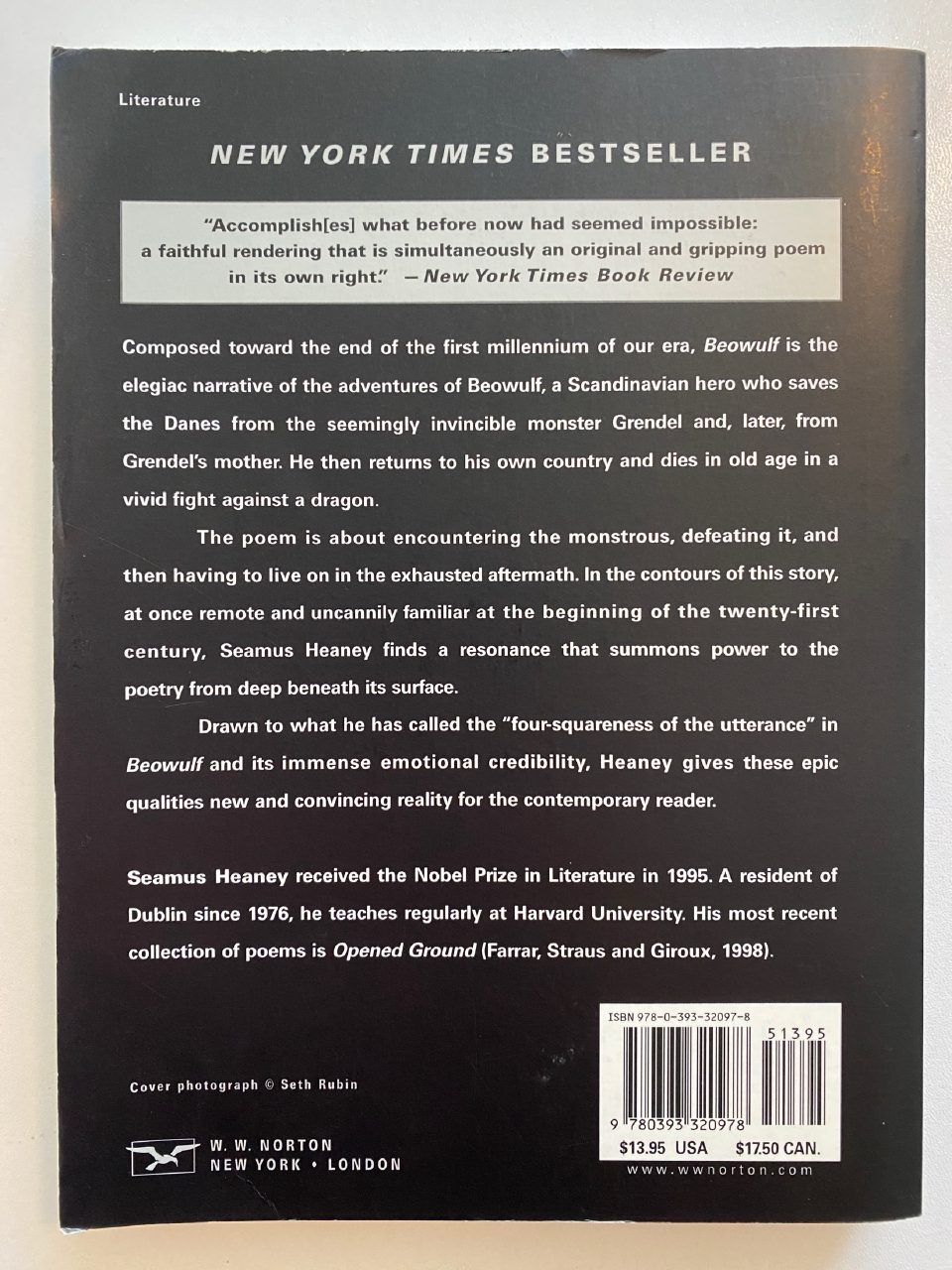 Back cover of Drew's copy of Beowulf