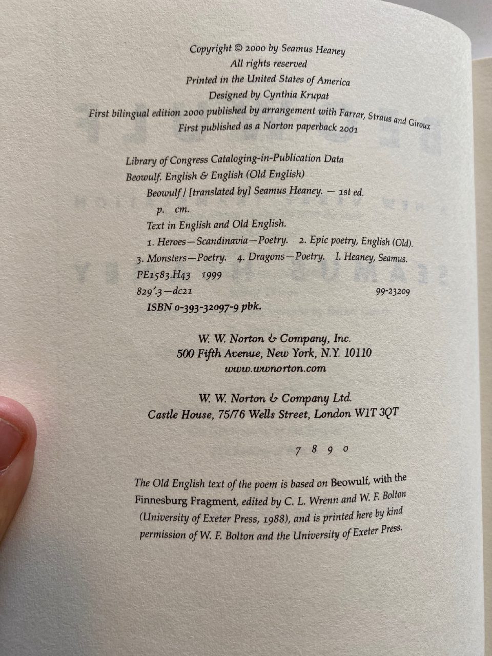 Physical detail of Drew's copy of Beowulf