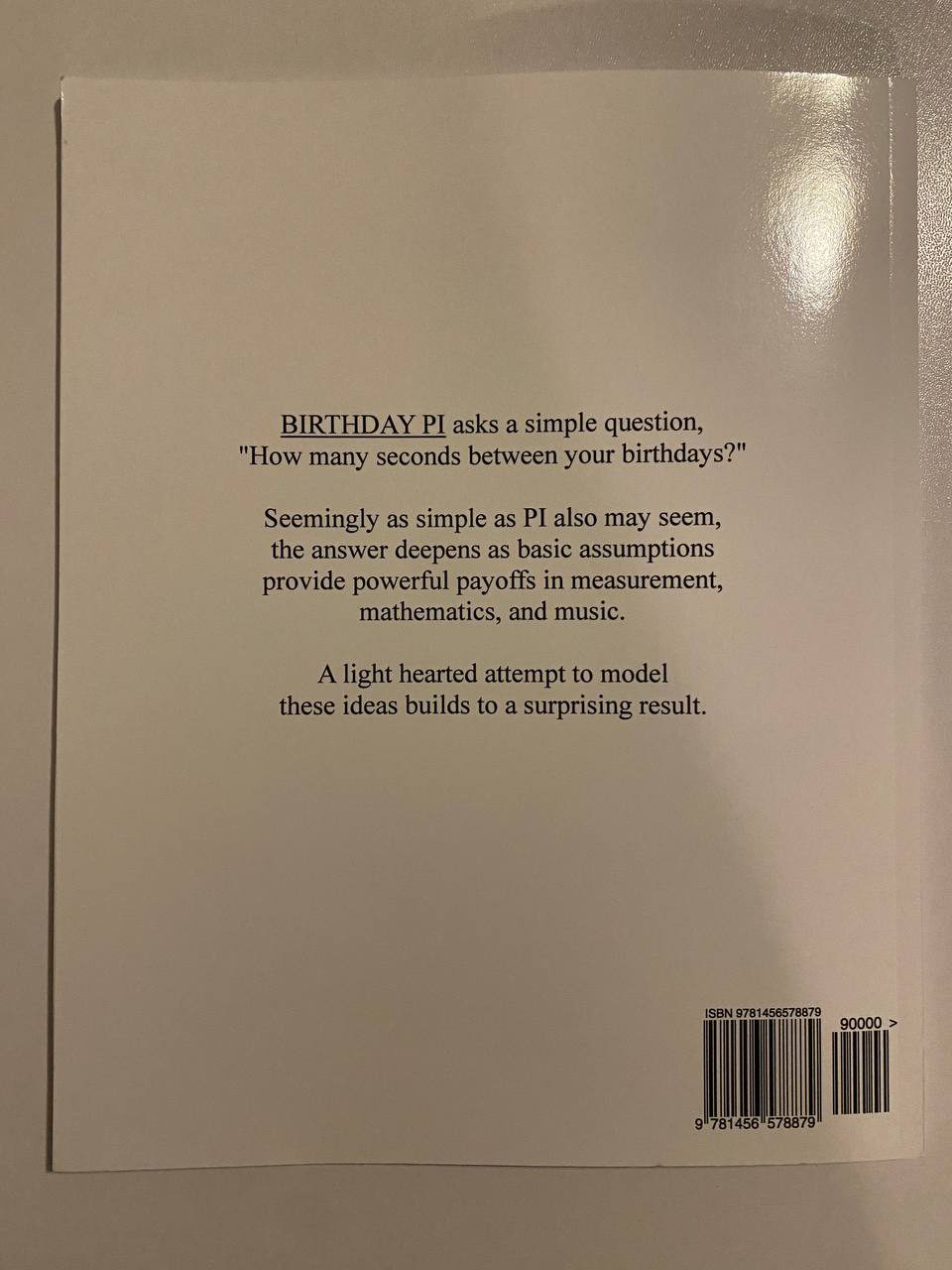 Back cover of Drew's copy of Birthday Pi
