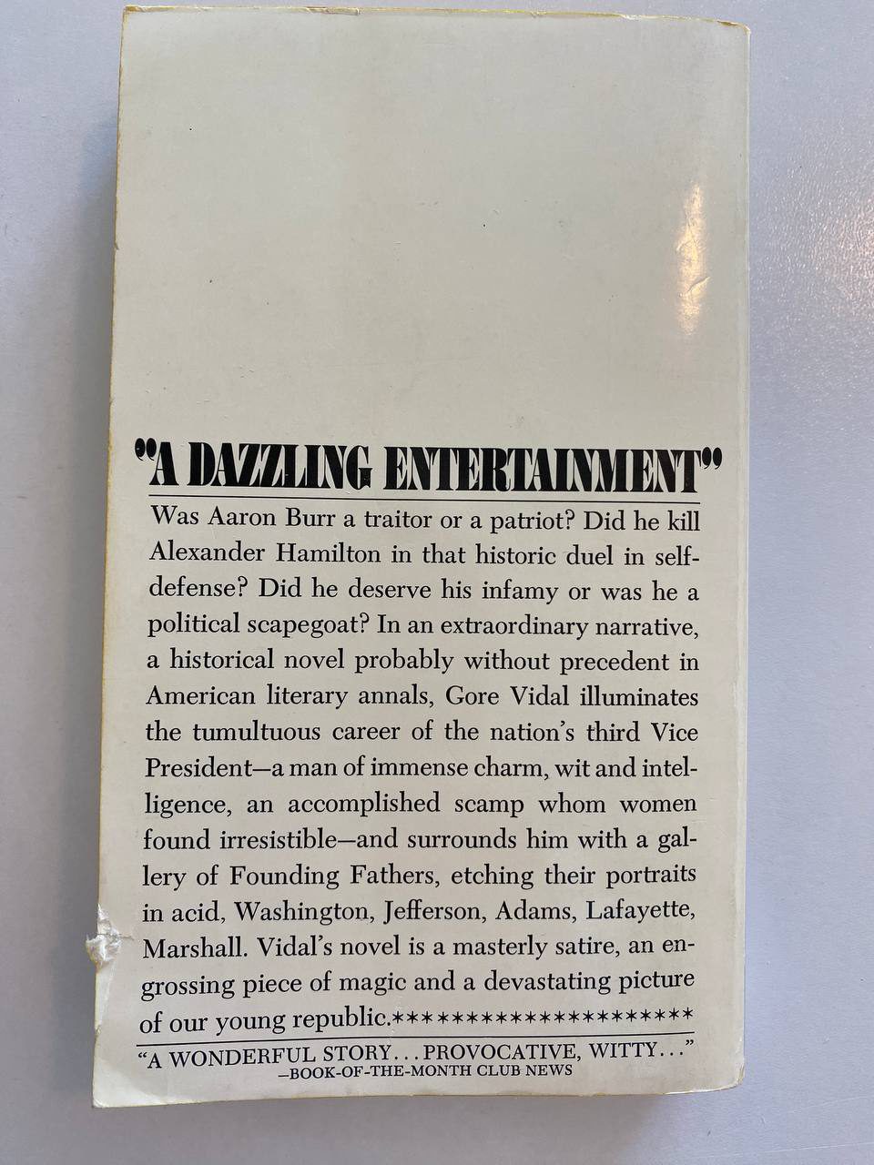 Back cover of Drew's copy of Burr