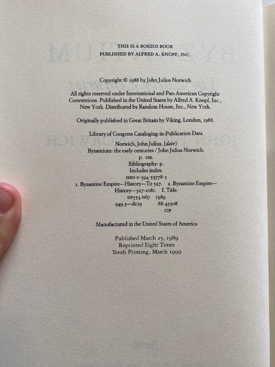 Physical detail of Drew's copy of Byzantium: The Early Centuries
