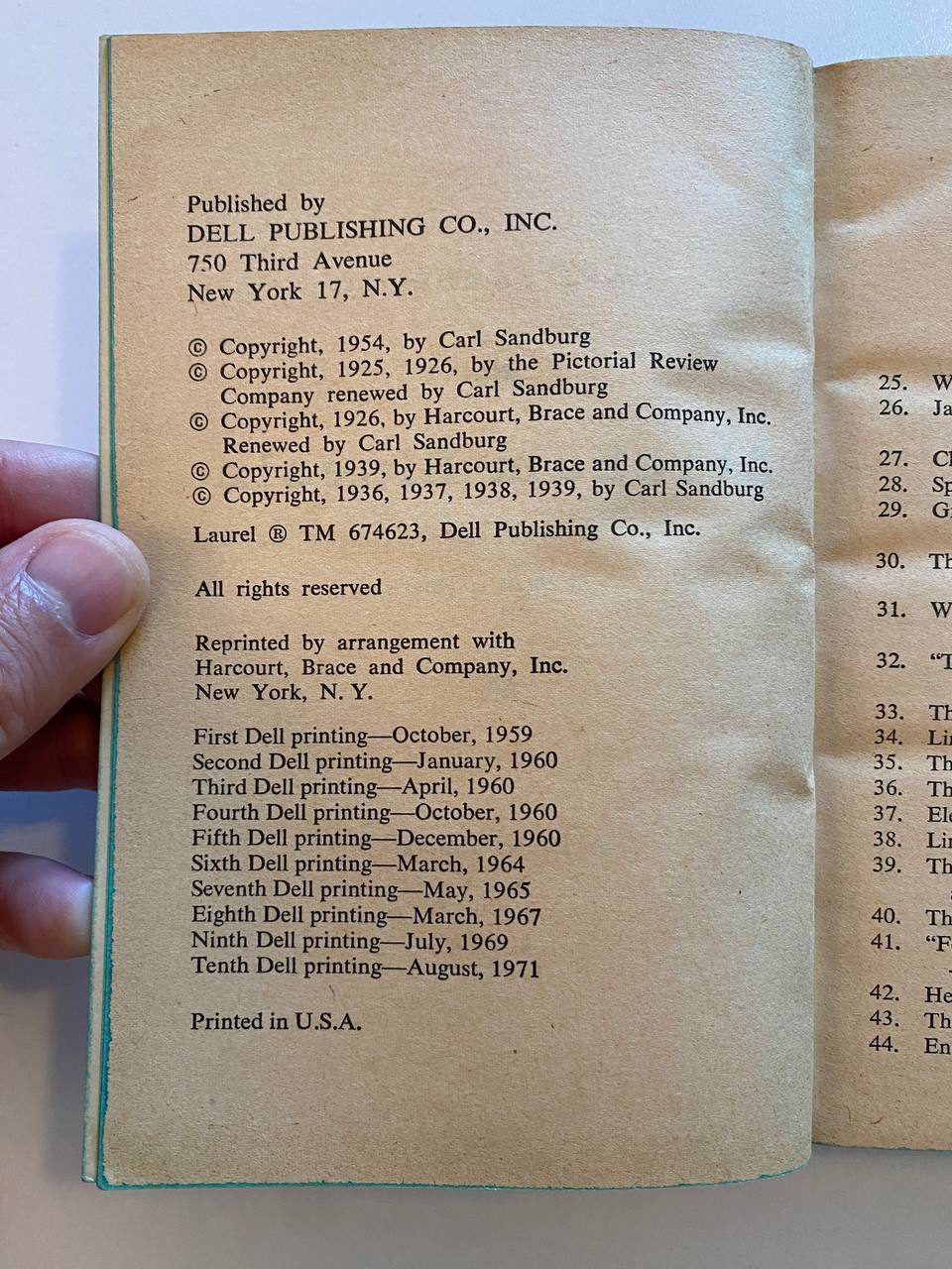 Copyright page of Drew's copy of Carl Sandburg's Abraham Lincoln: The Prairie Years and The War Years, Volume 3