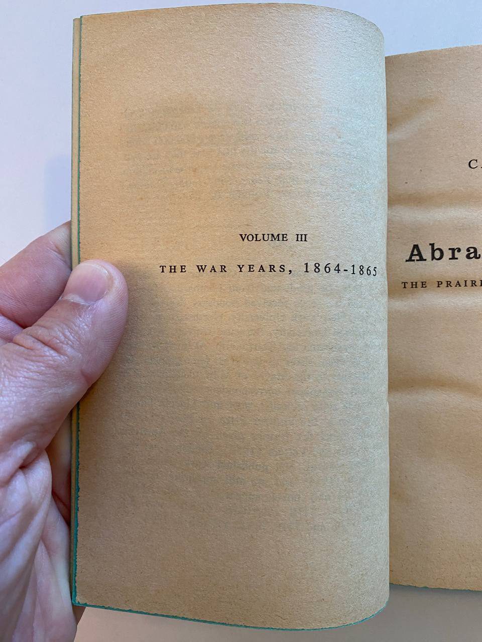 Half-title of Drew's copy of Carl Sandburg's Abraham Lincoln: The Prairie Years and The War Years, Volume 3