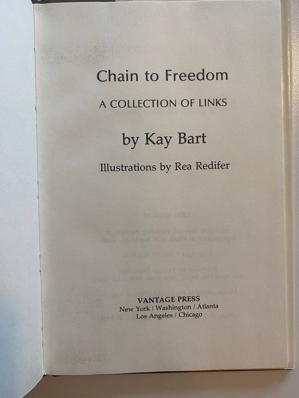 Title page of Drew's copy of Chain to Freedom: A Collection of Links