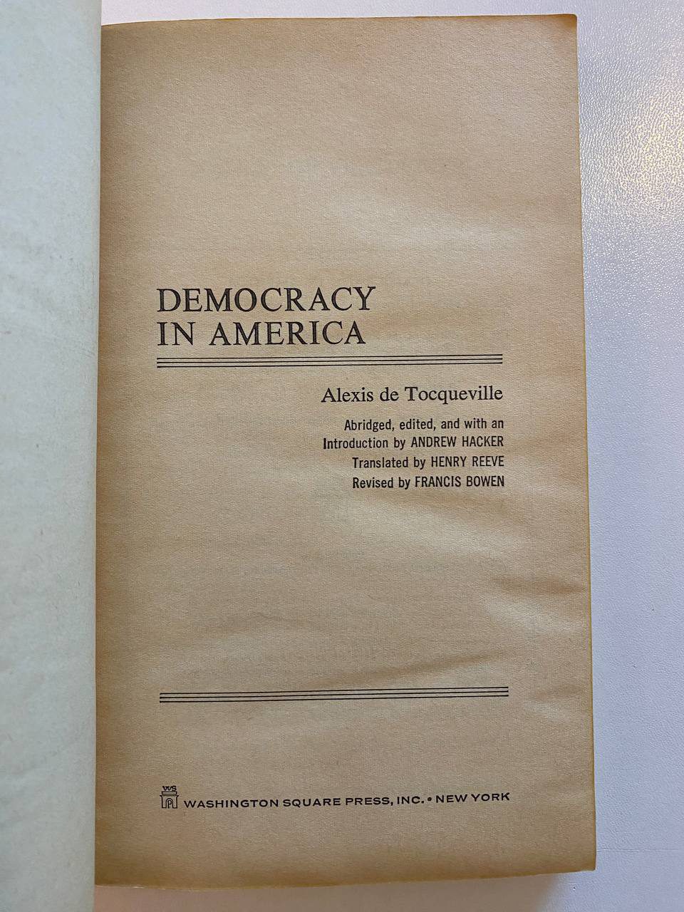 Title page of Drew's copy of Democracy in America