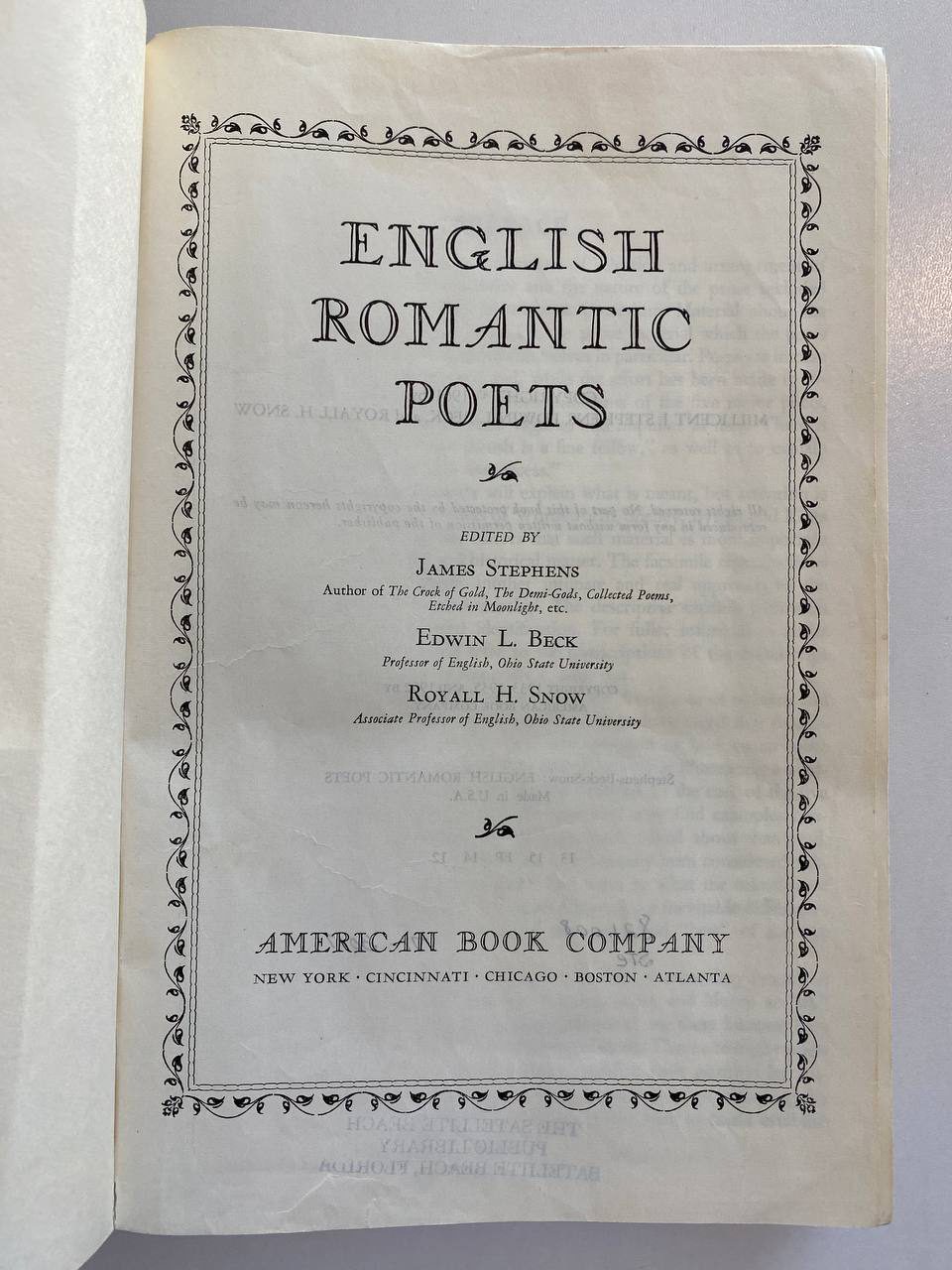 Title page of Drew's copy of English Romantic Poets