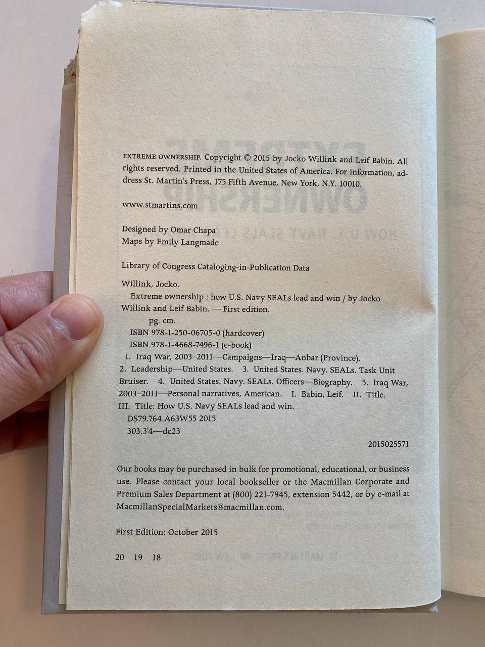 Physical detail of Drew's copy of Extreme Ownership