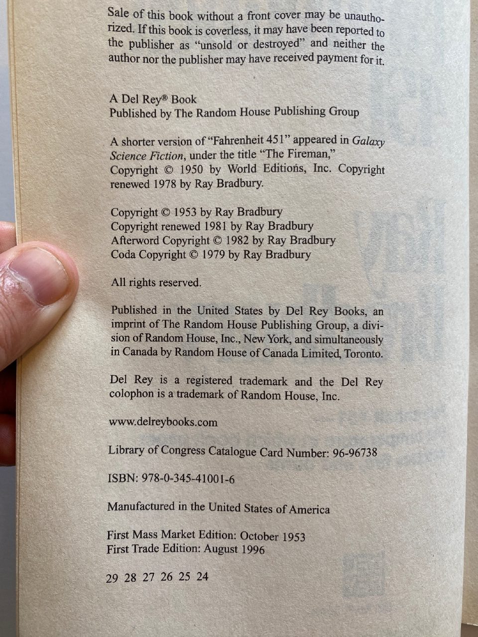 Physical detail of Drew's copy of Fahrenheit 451