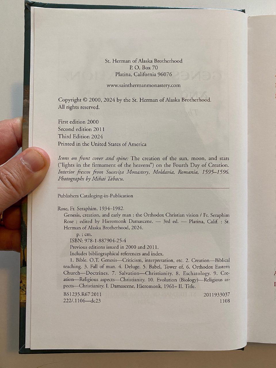 Physical detail of Drew's copy of Genesis, Creation, and Early Man: The Orthodox Christian Vision