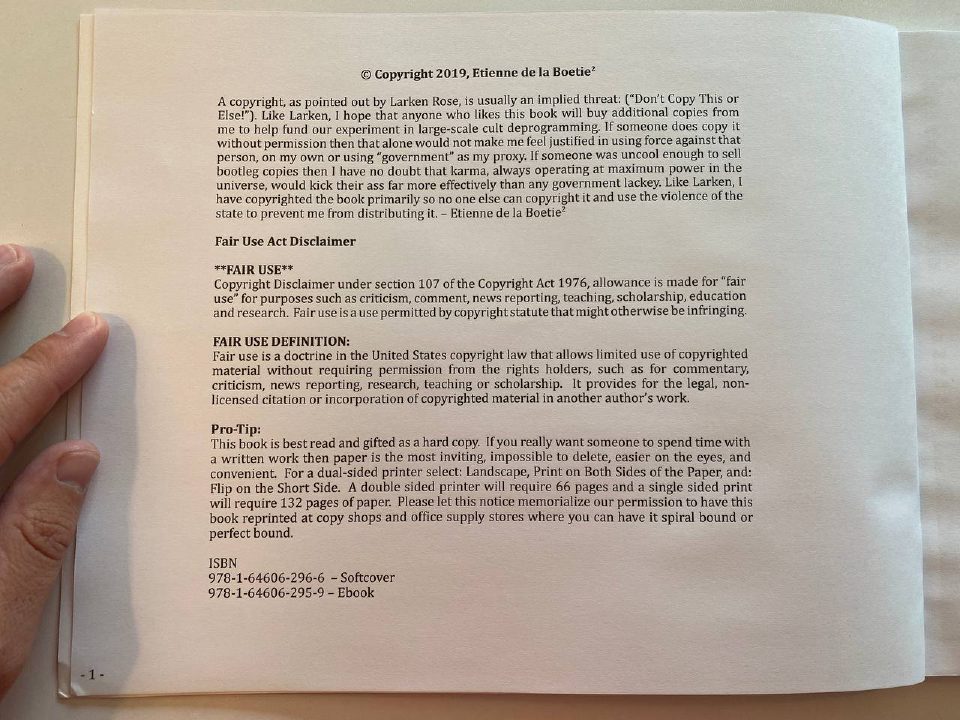 Copyright page of Drew's copy of “Government” – The Biggest Scam in History