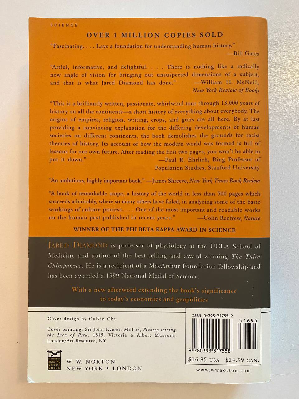 Back cover of Drew's copy of Guns, Germs, and Steel