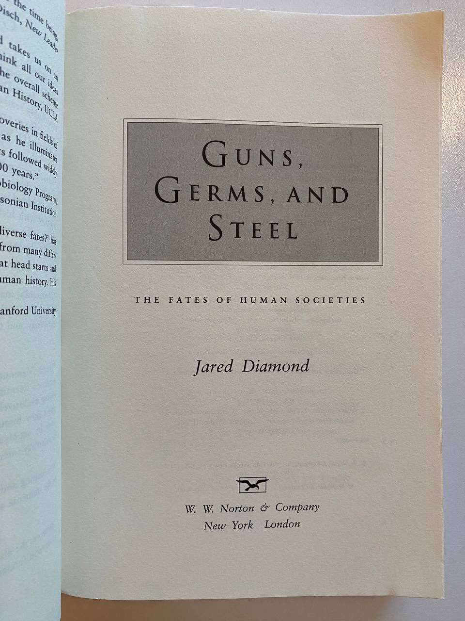 Title page of Drew's copy of Guns, Germs, and Steel