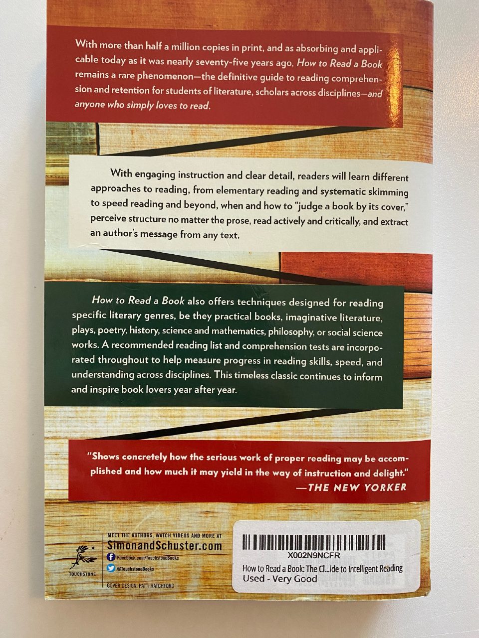 Back cover of Drew's copy of How to Read a Book