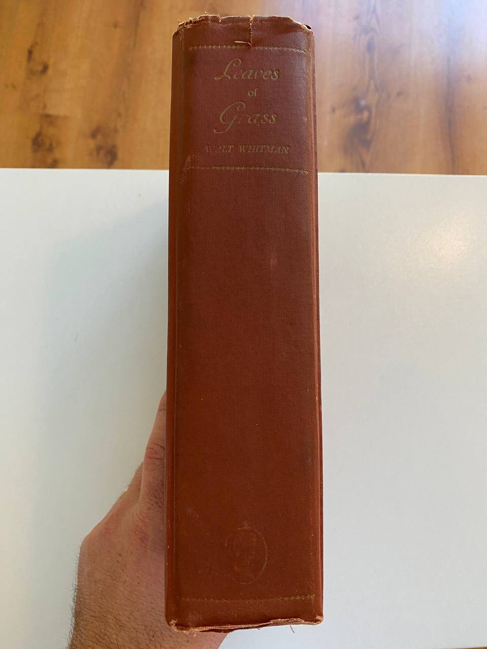 Shelf and spine of Drew's copy of Leaves of Grass