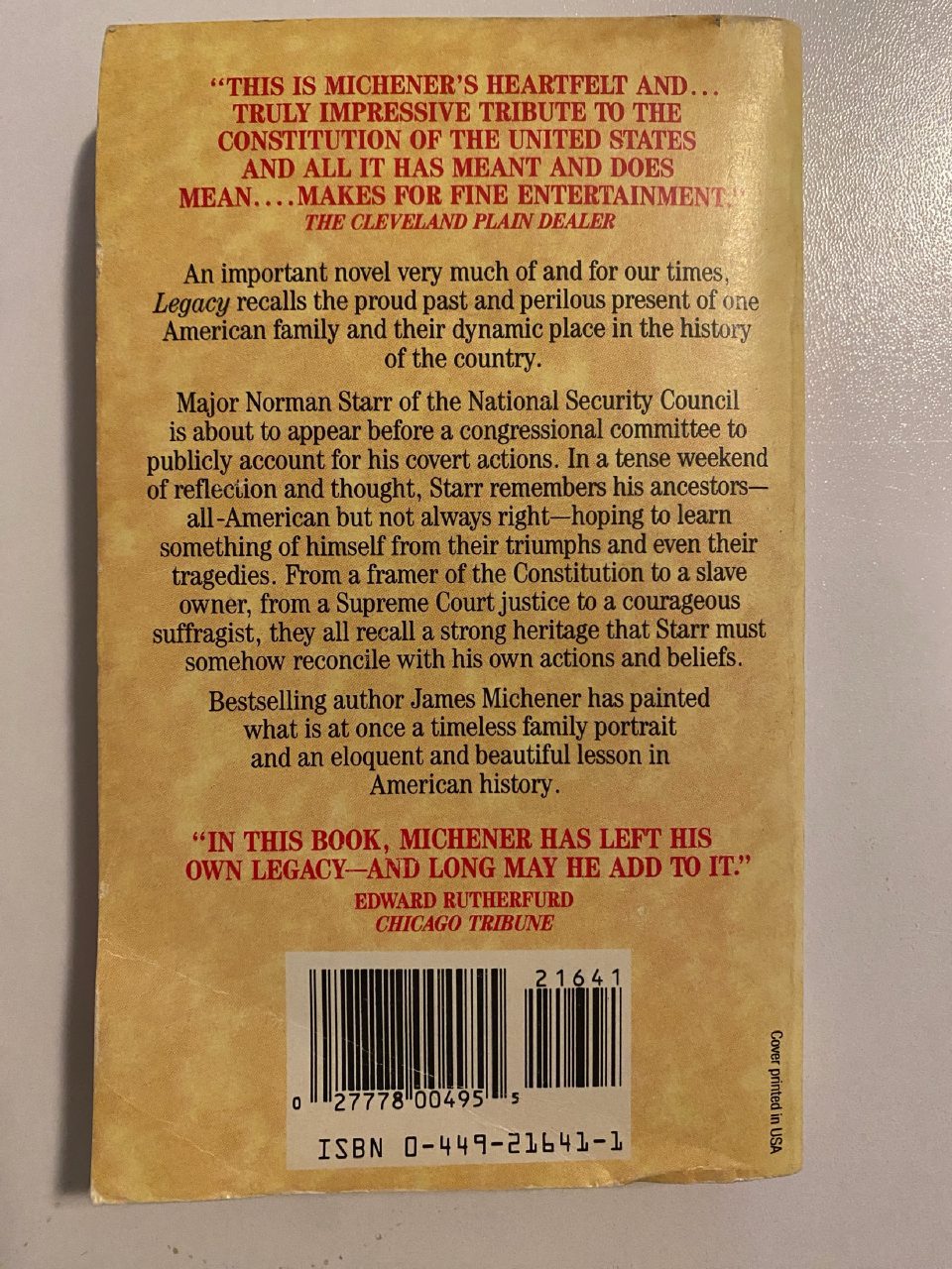 Back cover of Drew's copy of Legacy