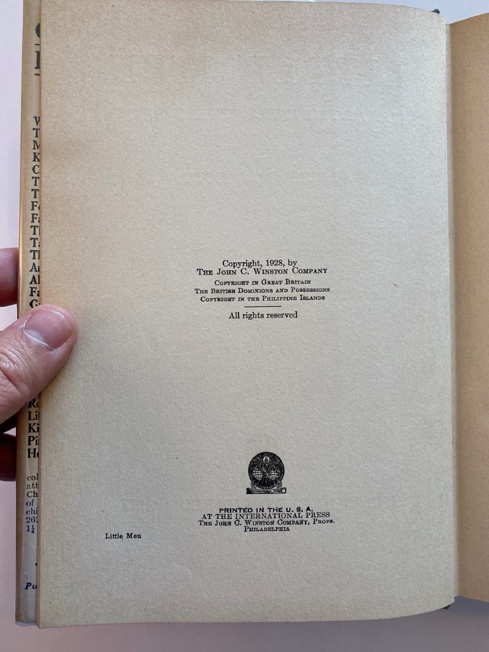 Interior or edition detail of Drew's copy of Little Men