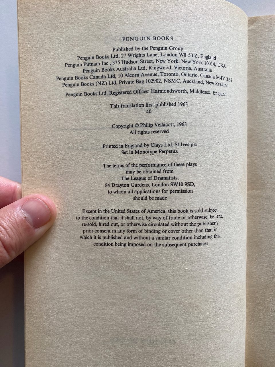 Physical detail of Drew's copy of Medea and Other Plays