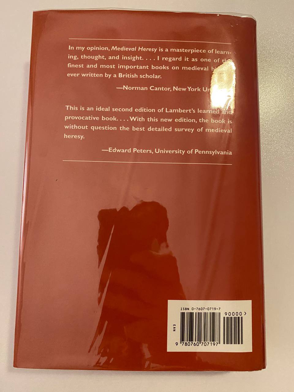 Back cover of Drew's copy of Medieval Heresy