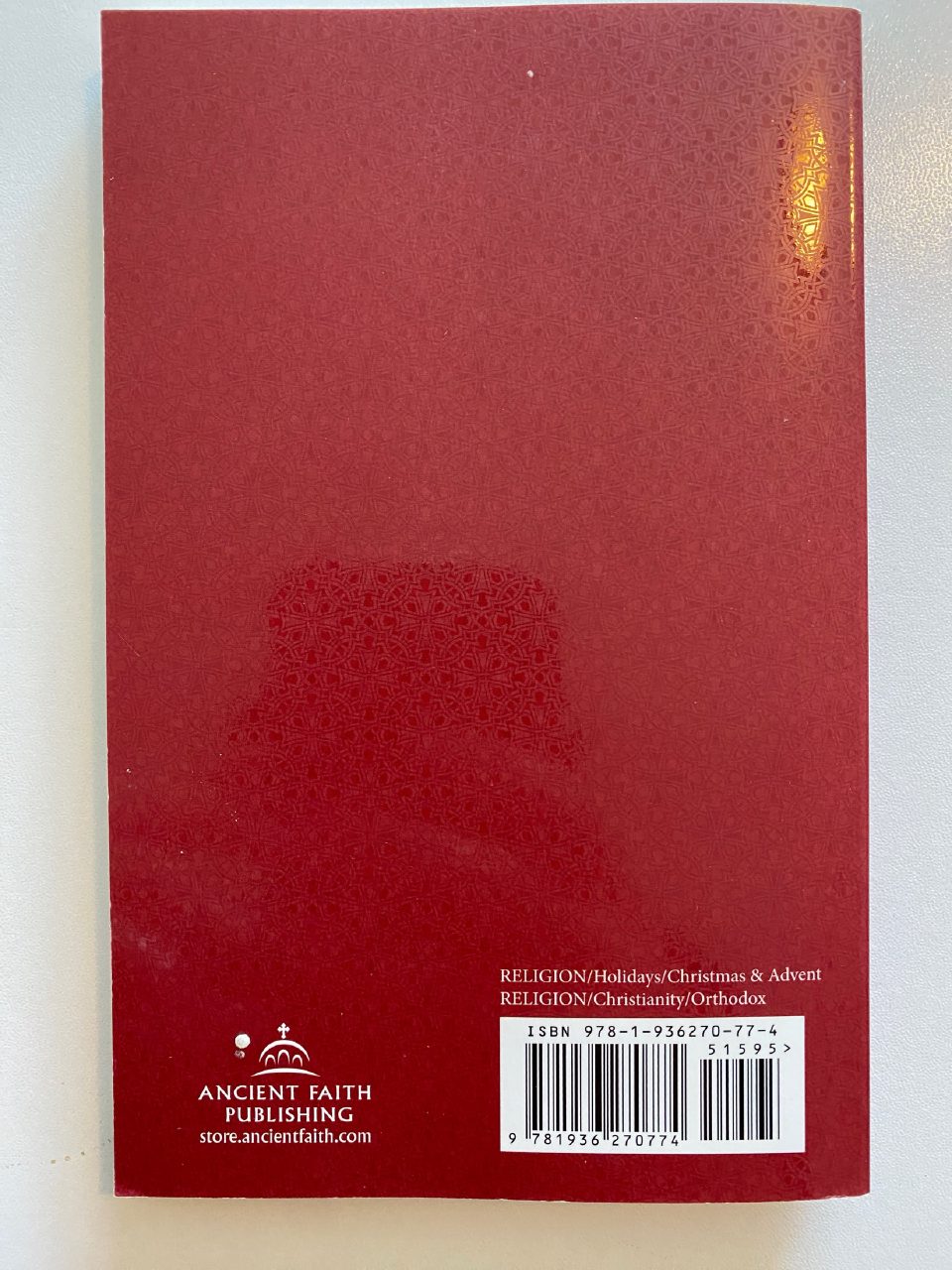Back cover of Drew's copy of Meditations for Advent