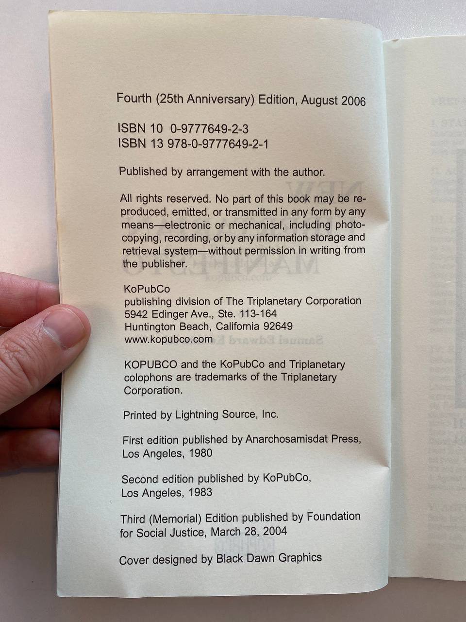 Copyright page of Drew's copy of New Libertarian Manifesto