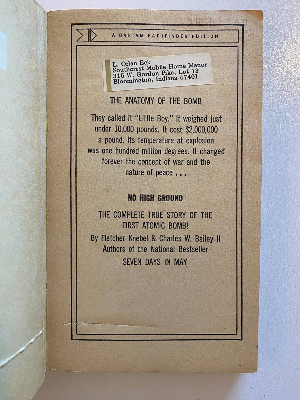 Provenance document of Drew's copy of No High Ground