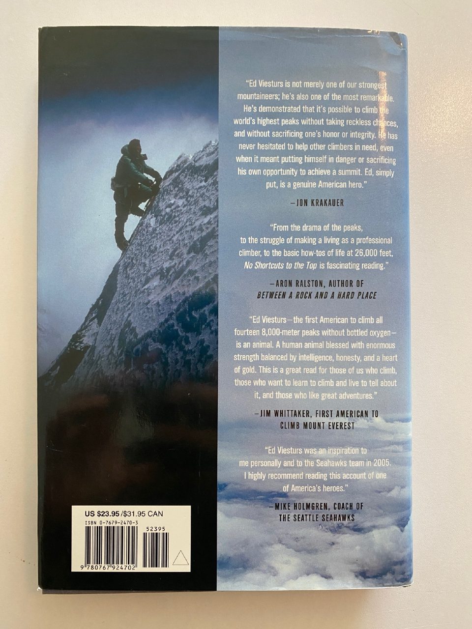 Back cover of Drew's copy of No Shortcuts to the Top