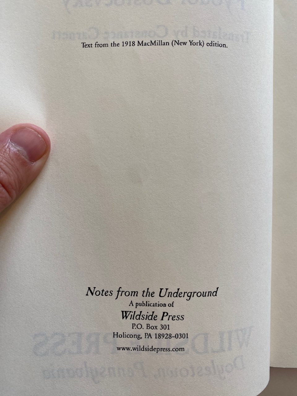 Physical detail of Drew's copy of Notes from the Underground