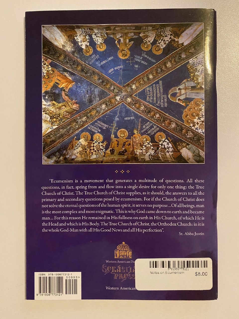 Back cover of Drew's copy of Notes on Ecumenism