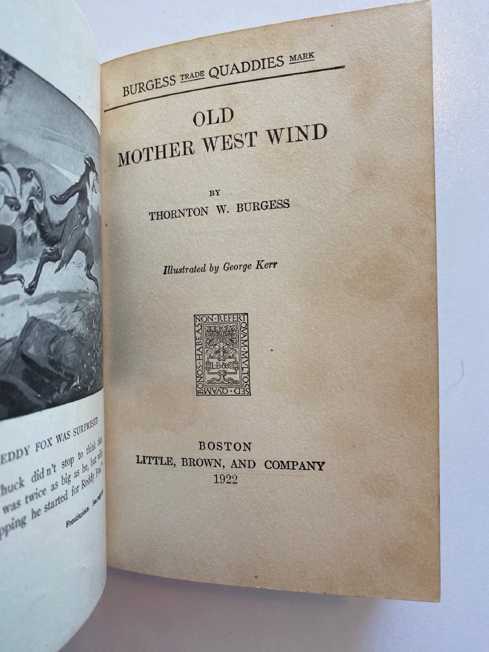 Interior or edition detail of Drew's copy of Old Mother West Wind