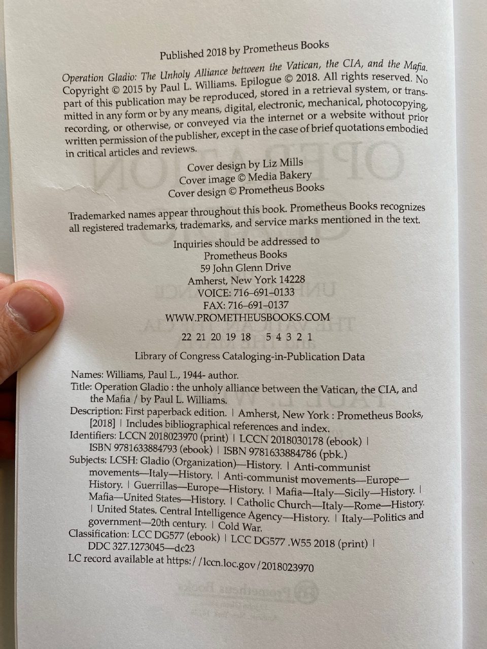 Physical detail of Drew's copy of Operation Gladio: The Unholy Alliance between the Vatican, the CIA, and the Mafia