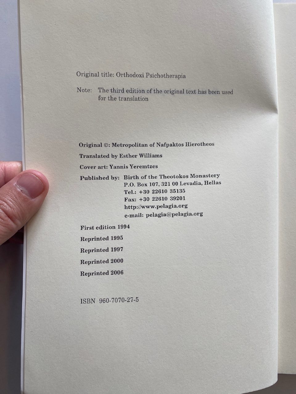Physical detail of Drew's copy of Orthodox Psychotherapy