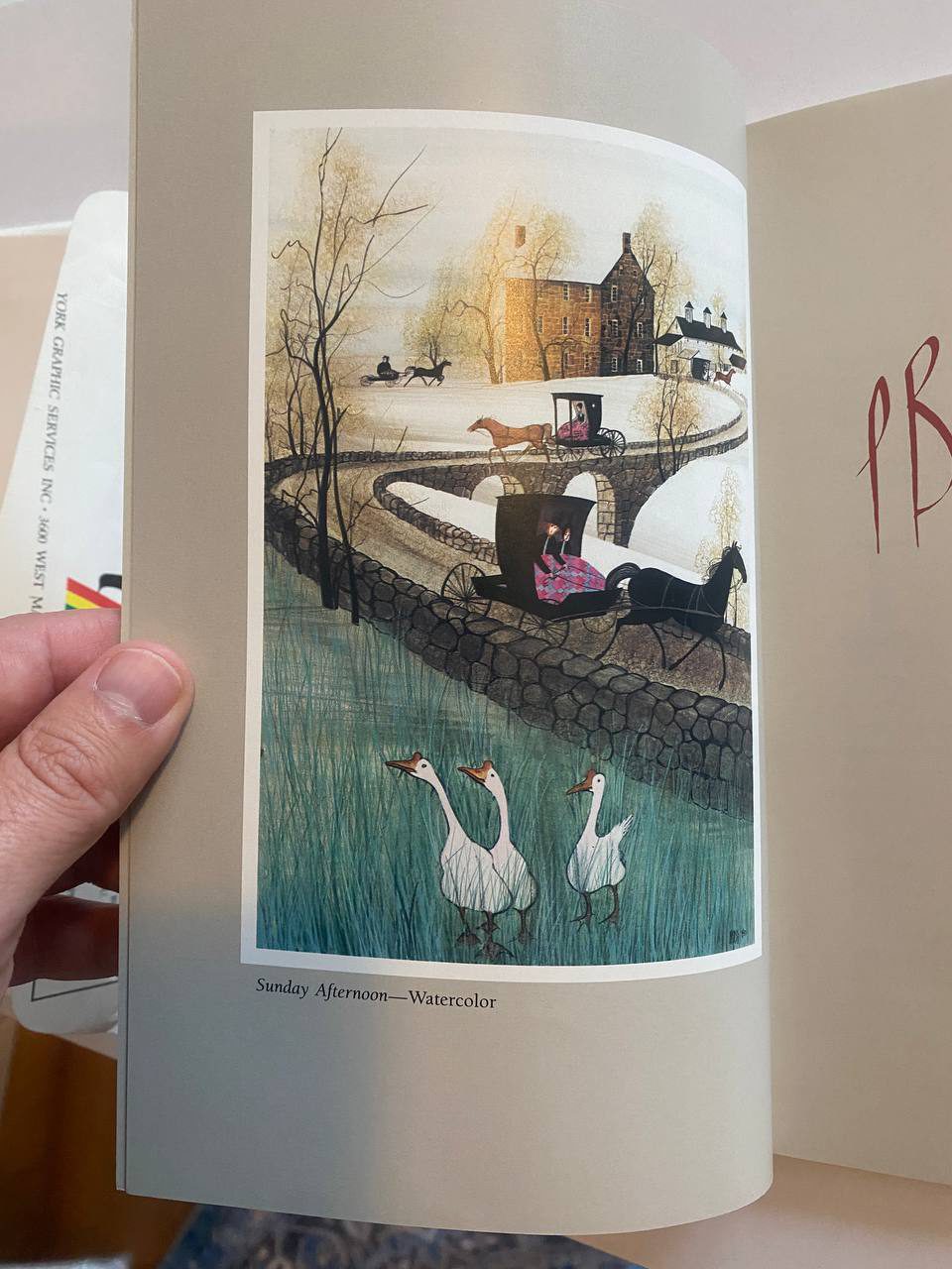 Sunday Afternoon watercolor of Drew's copy of P. Buckley Moss: The People's Artist