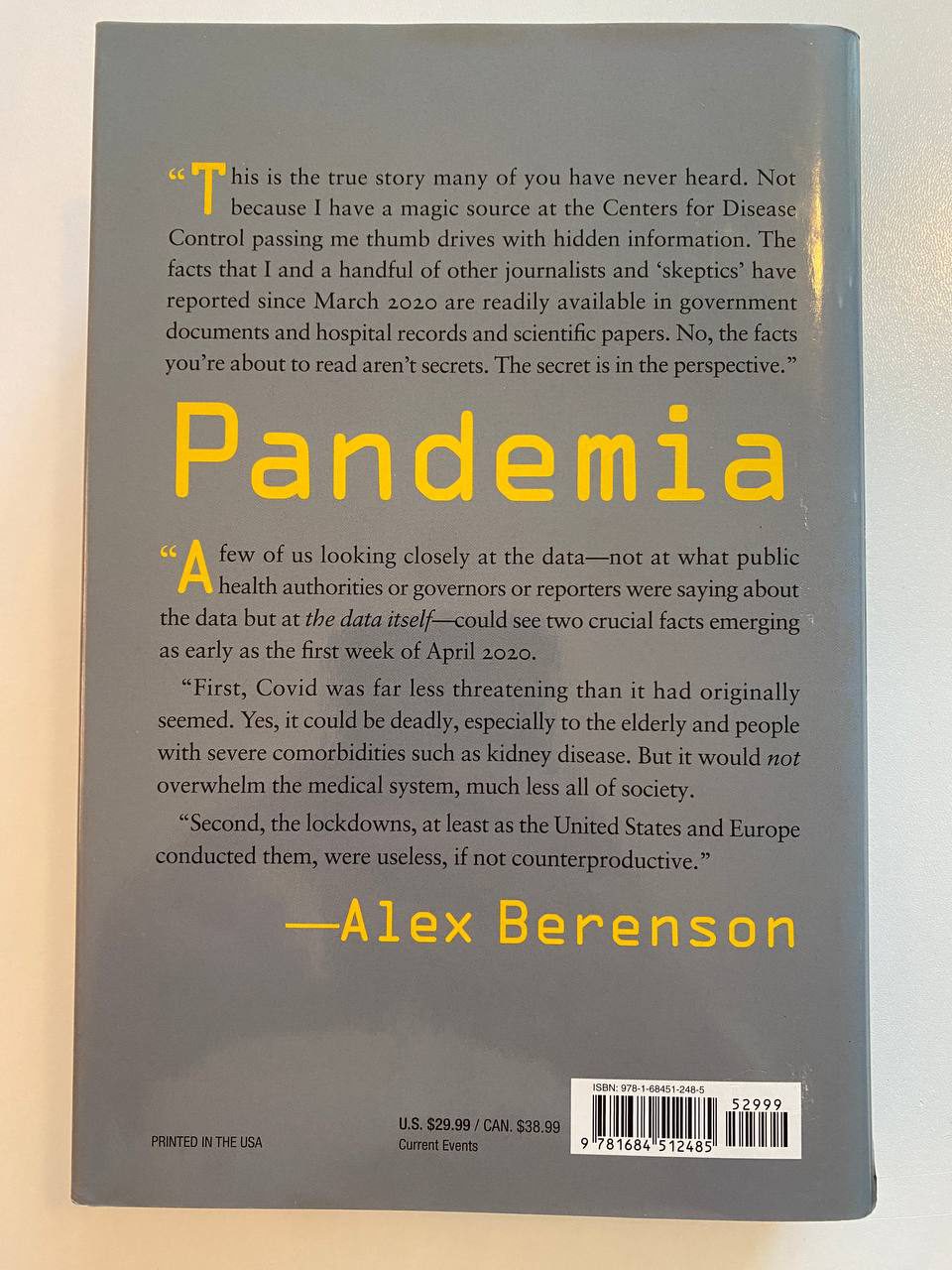 Back cover of Drew's copy of Pandemia