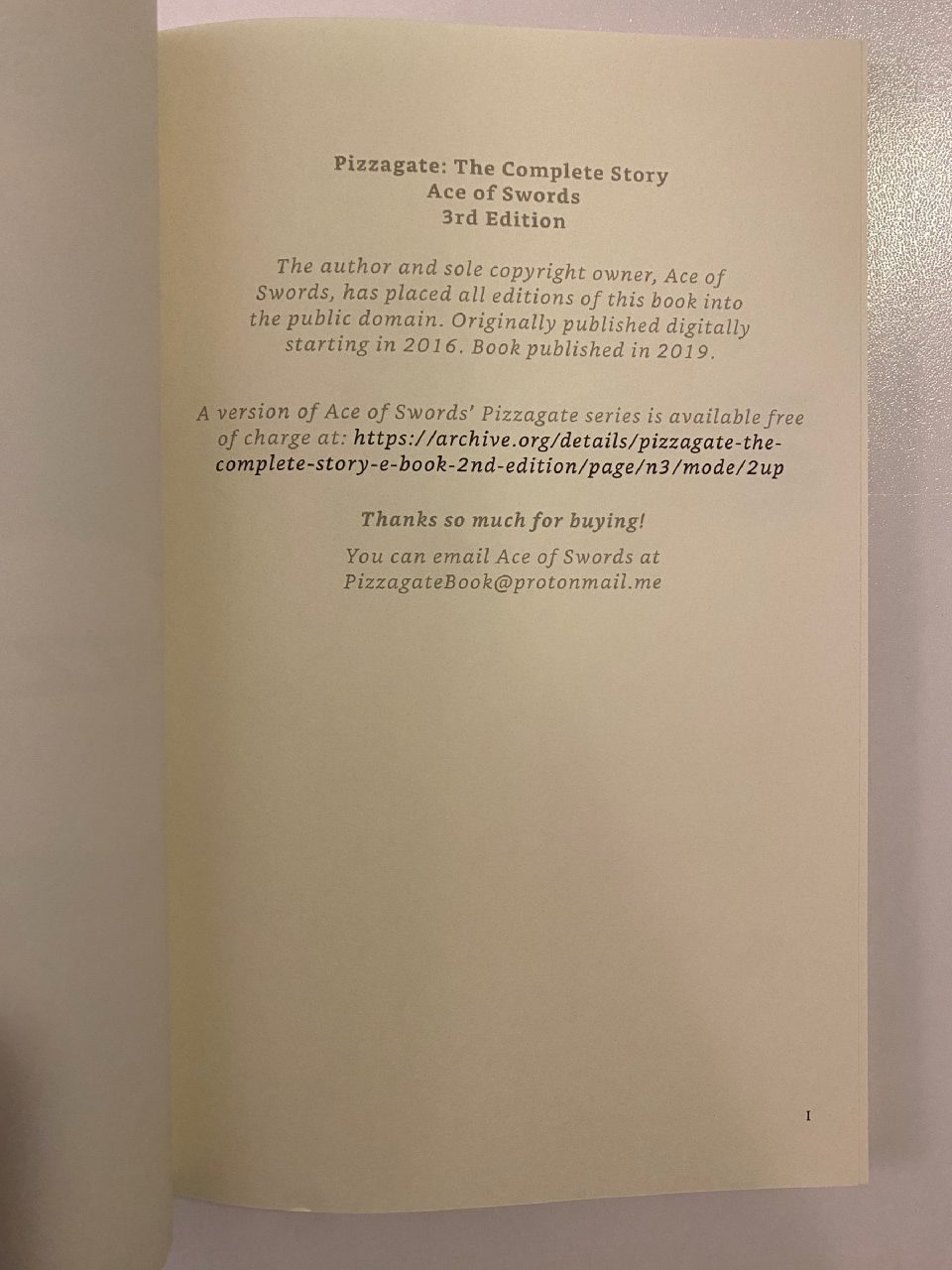 Interior or edition detail of Drew's copy of Pizzagate: The Complete Story
