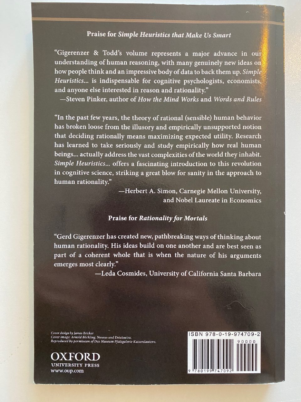 Back cover of Drew's copy of Rationality for Mortals