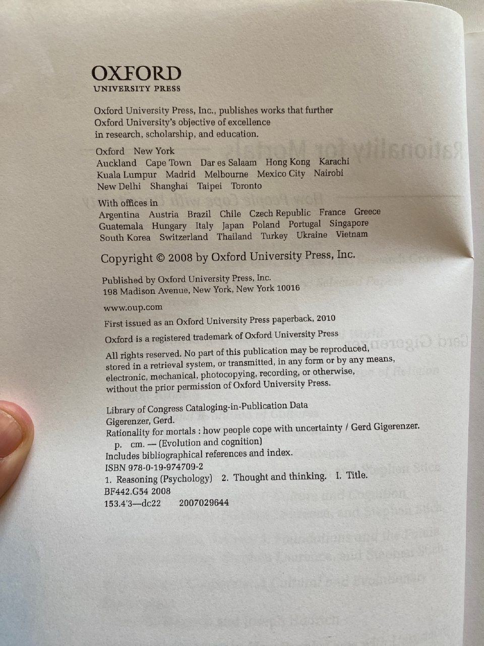 Physical detail of Drew's copy of Rationality for Mortals