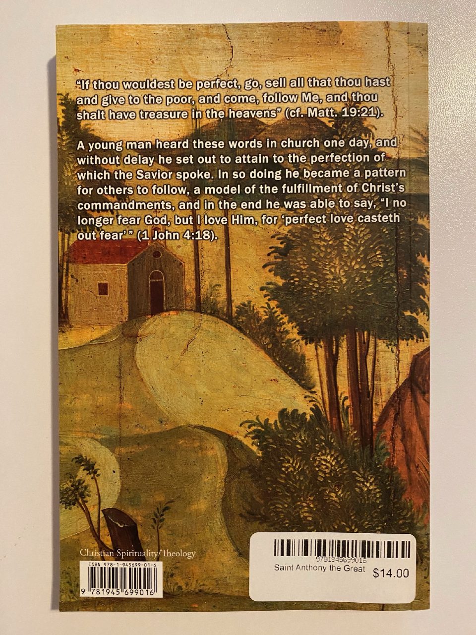 Back cover of Drew's copy of Saint Anthony the Great