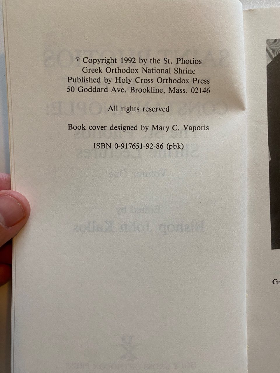 Physical detail of Drew's copy of Saint Photios, Patriarch of Constantinople