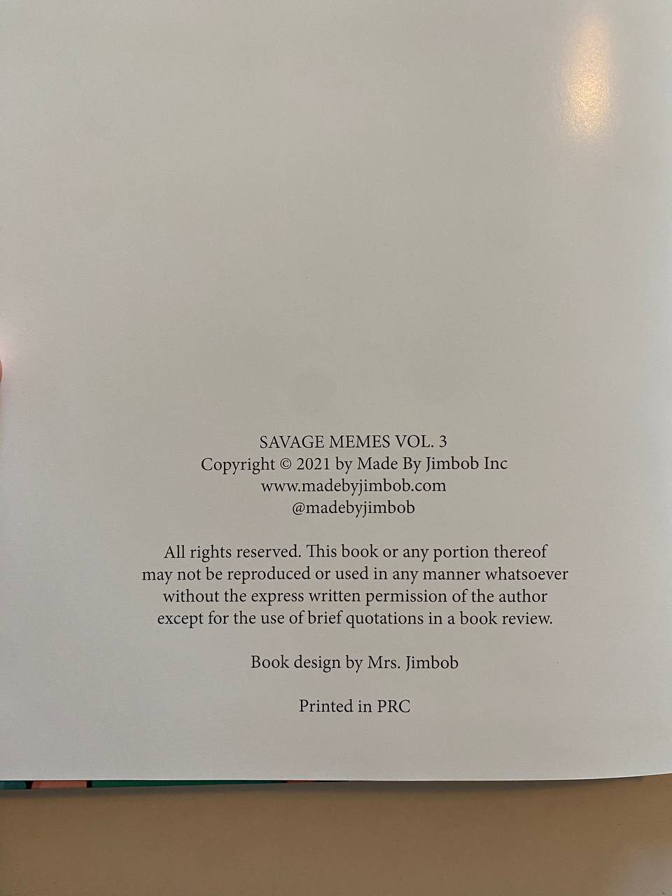 Physical detail of Drew's copy of Savage Memes Vol. 3