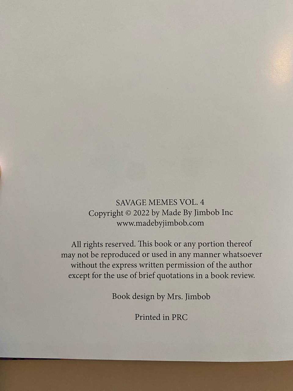 Physical detail of Drew's copy of Savage Memes Vol. 4