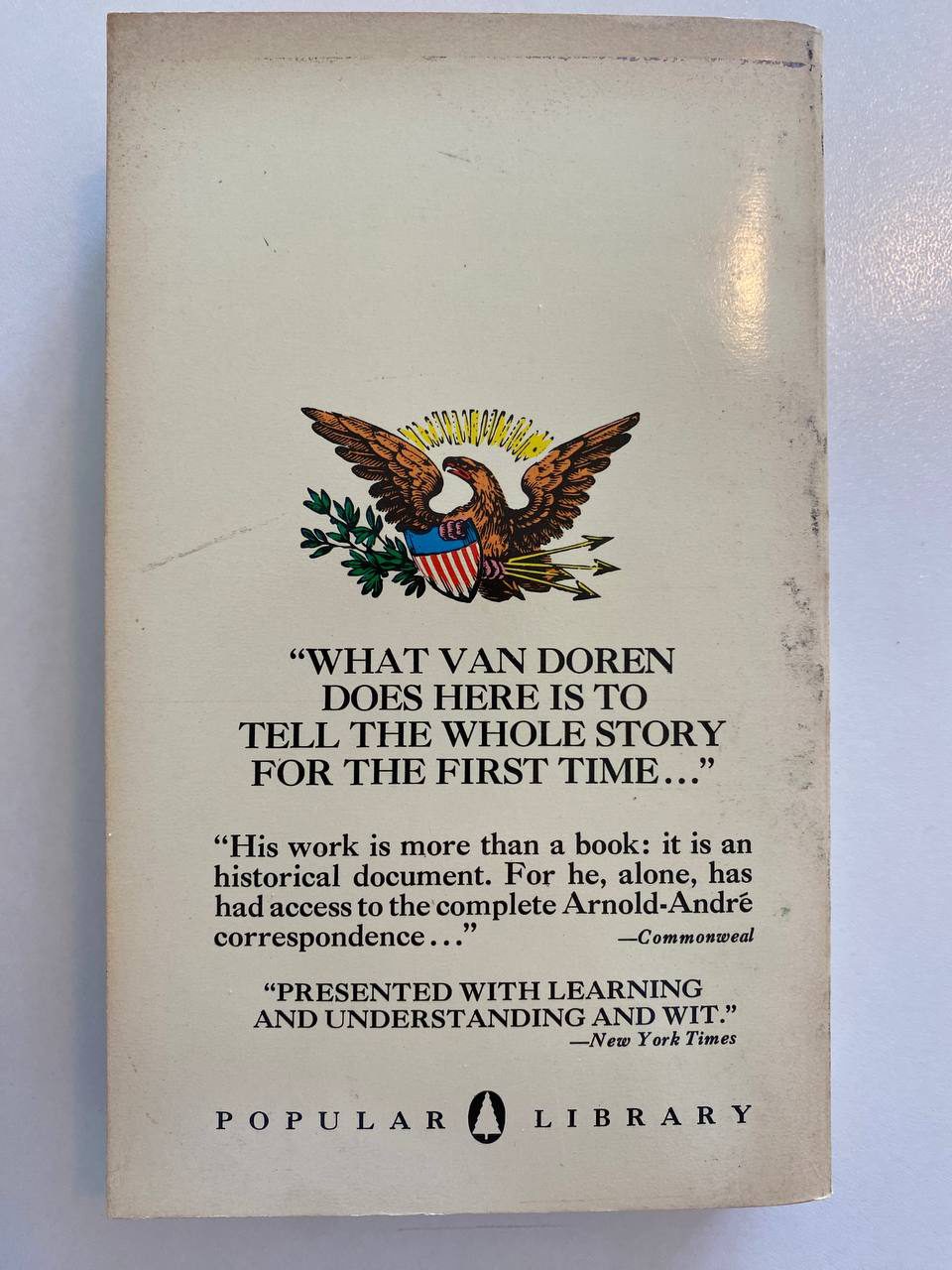 Back cover of Drew's copy of Secret History of the American Revolution