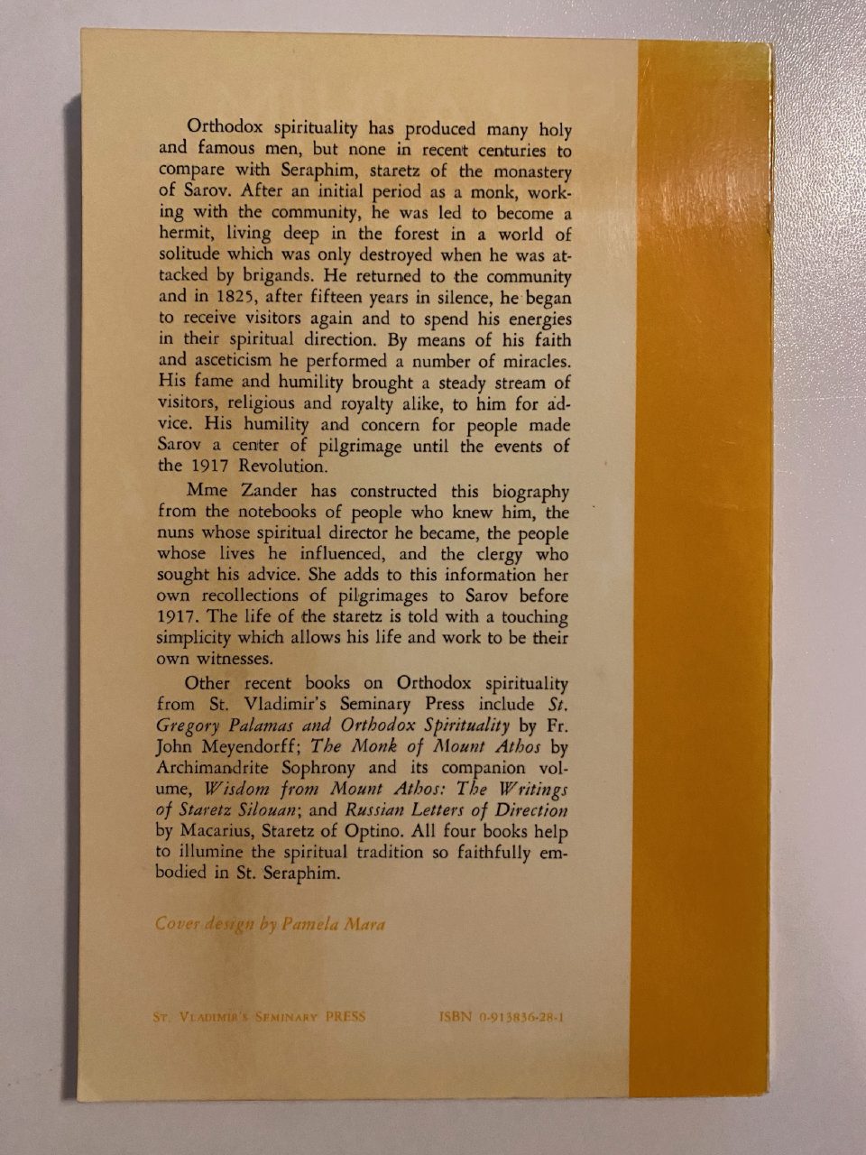 Back cover of Drew's copy of St. Seraphim of Sarov