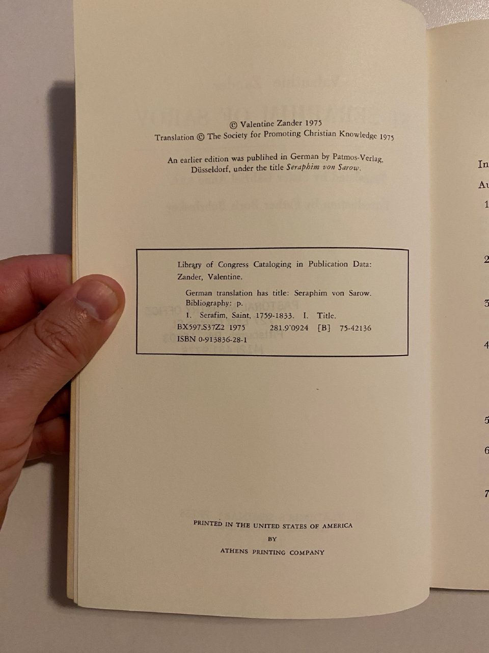 Physical detail of Drew's copy of St. Seraphim of Sarov