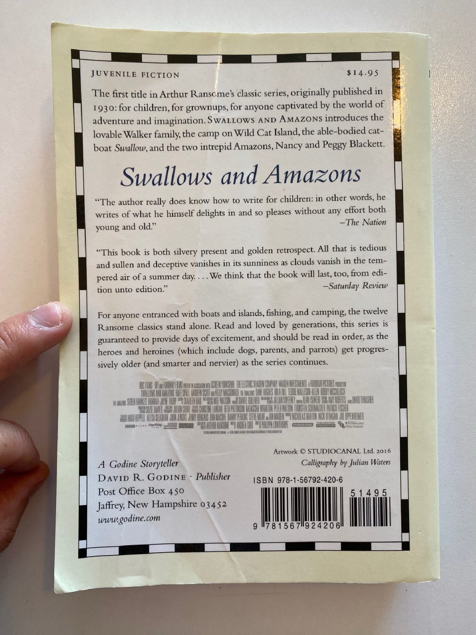Back cover of Drew's copy of Swallows and Amazons