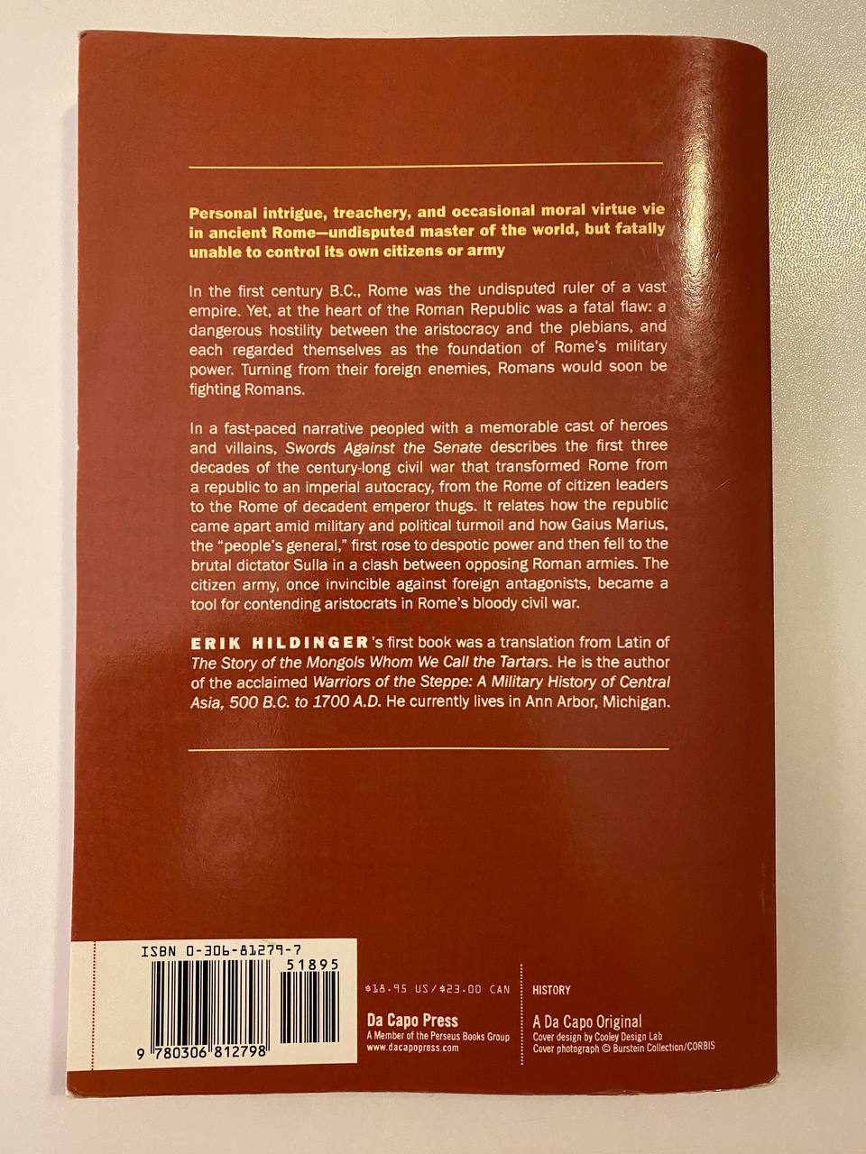 Back cover of Drew's copy of Swords Against the Senate