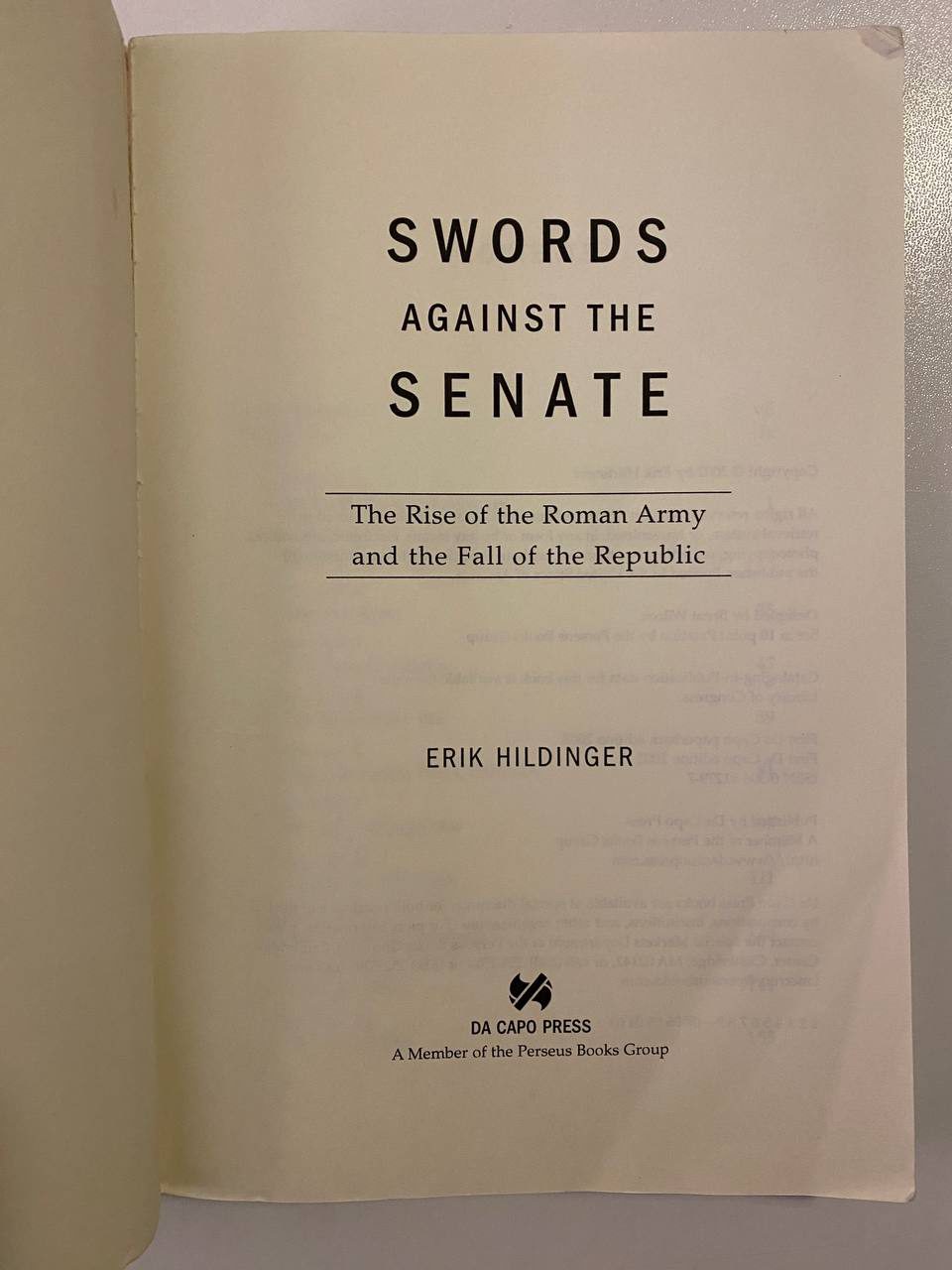 Title page of Drew's copy of Swords Against the Senate